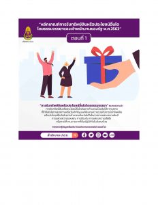 กิจกรรมขับเคลื่อนองค์ไปสู่องค์กรแห่งคุณธรรม ผ่านการประเมิน ITA และการรณรงค์หลักเกณฑ์การรับทรัพย์สินหรือประโยชน์อื่นใดโดยธรรมจรรยาของเจ้าพนักงานของรัฐ